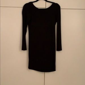 Black cotton mini dress with draped back